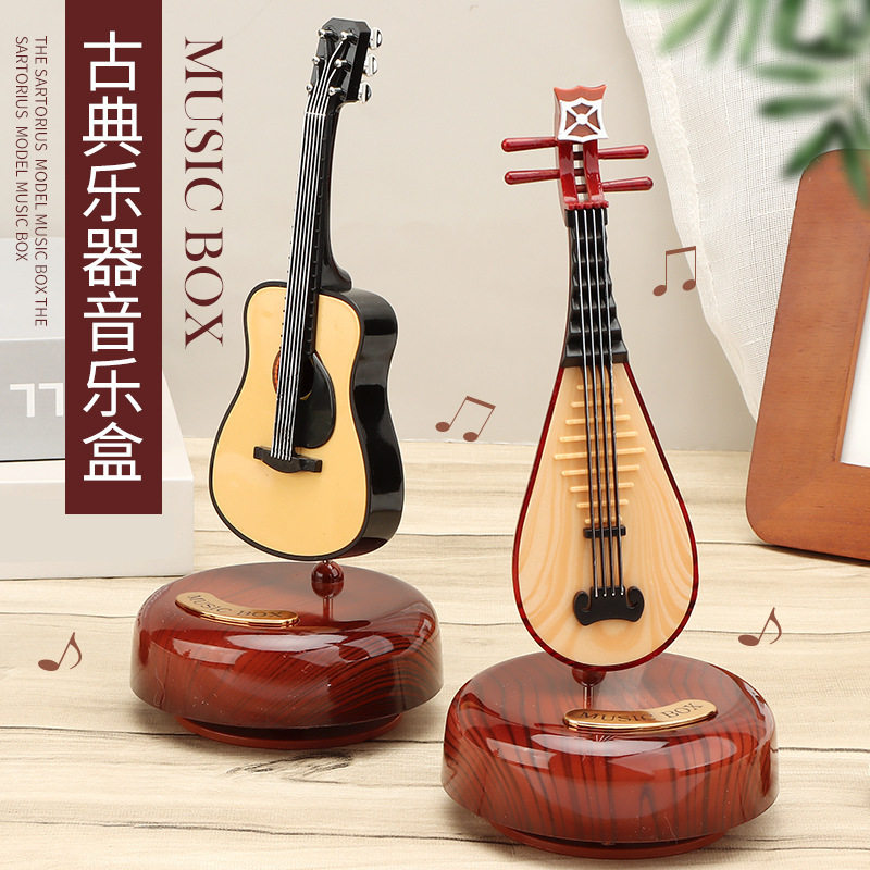 旋转提琴音乐盒吉他乐器八音盒萨克斯模型办公客厅创意摆件礼物