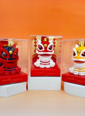 太阳能醒狮招财汽车摆件国潮风车