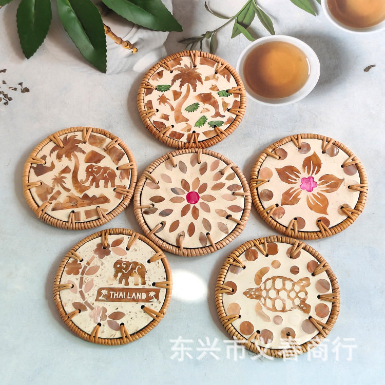 精编东南亚泰式贝壳镶嵌隔热碗垫