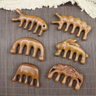 金丝檀木按摩梳头皮五齿圆头经络梳身体通用点穴檀木按摩梳子身体