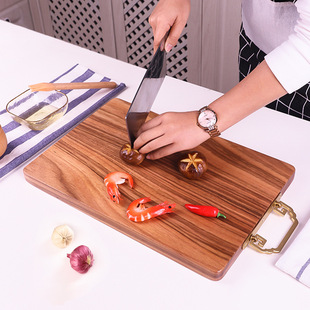 新品 简约乌金木实木菜板厨房家用木砧板方形带提手木板厨具 中式