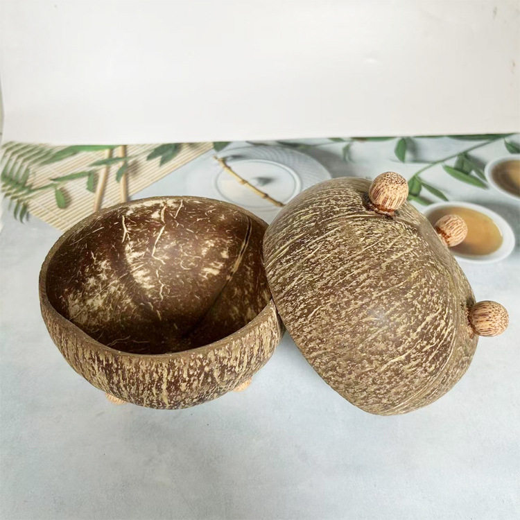 椰壳碗带底座椰子壳粗磨碗海南特