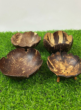 椰子碟香皂托刻花打孔椰子壳粗磨