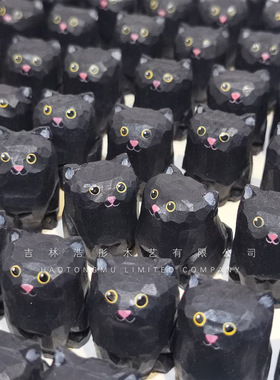 木雕小猫黑猫摆件挂件小礼品木质