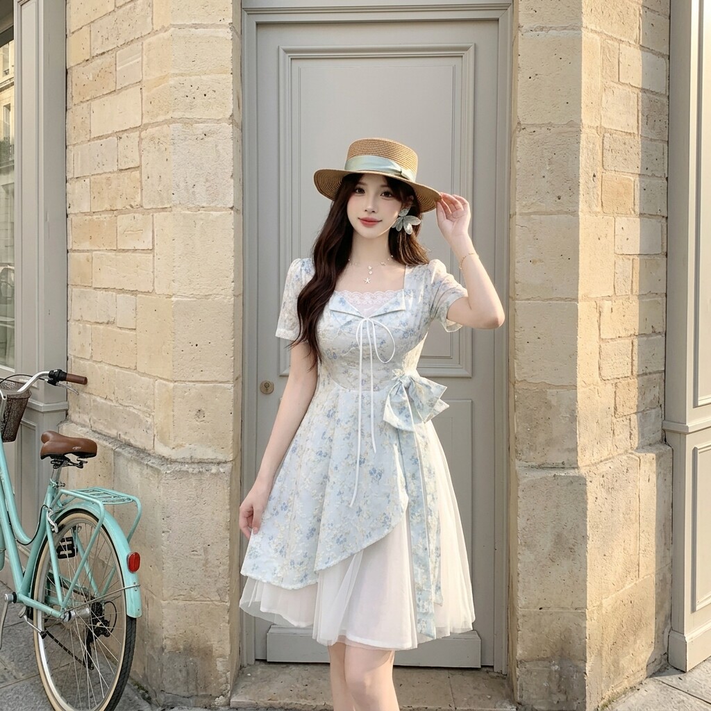 妙妙家「清夏漫行」夏微胖mm公主风甜妹蝴蝶结长短款大码连衣裙