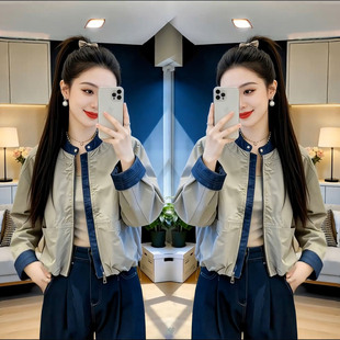 立领拼接短外套女宽松显瘦棒球服夹克上衣女潮 韩式 2026年春季 新款