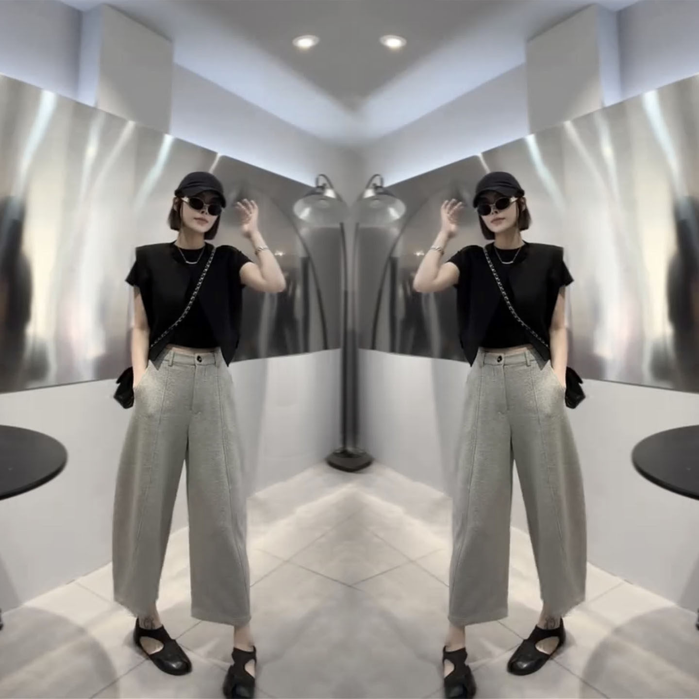 2026年春季新款套装女通勤简约无袖西装马甲短袖T恤+阔腿裤三件套