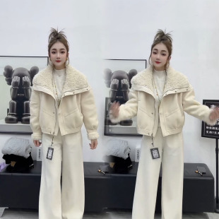 高级感毛毛加绒加厚大翻领加厚保暖减龄外套女2025秋冬季新品上衣