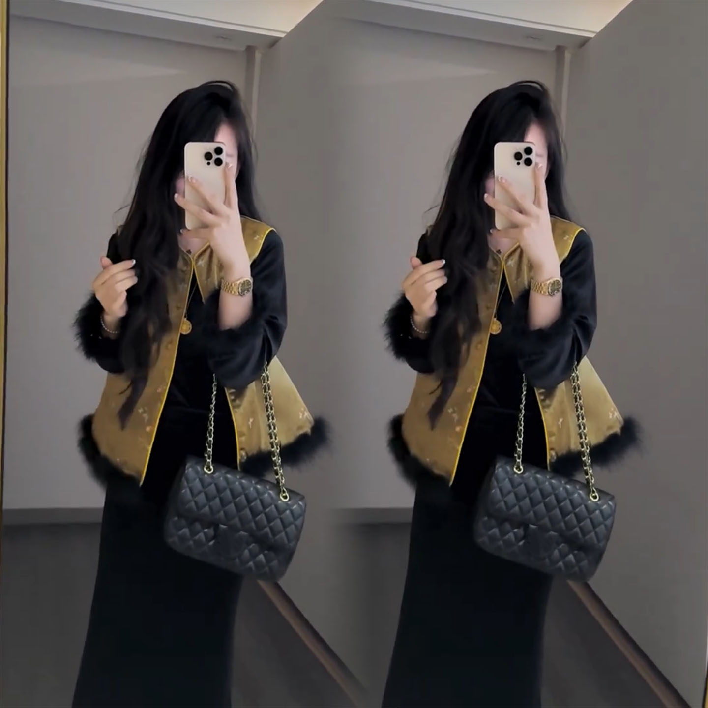 新中式风马甲小衫裙子三件套女冬季高级感气质名媛高端时尚套装潮