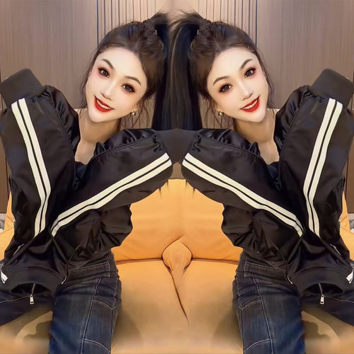 韩式休闲风条纹棒球服短外套女