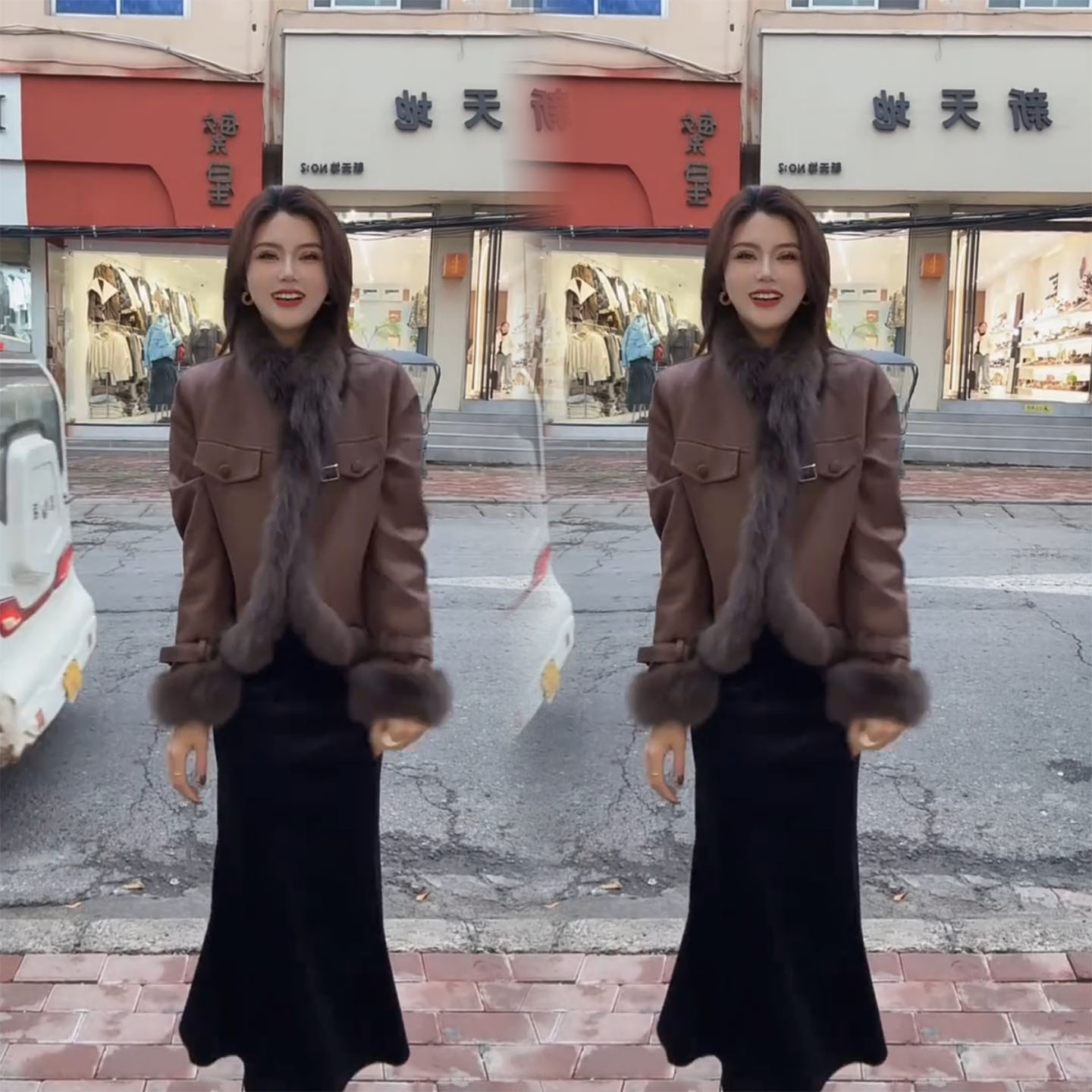 美拉德风仿皮毛一体短外套女