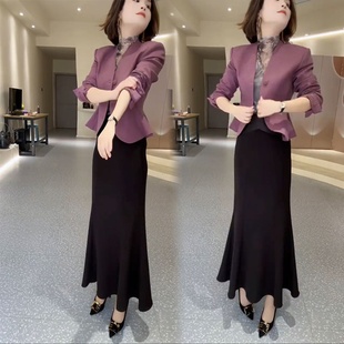 2025气质时尚 西装 轻奢法式 女长袖 外套高腰半身裙两件套 套装 春秋装