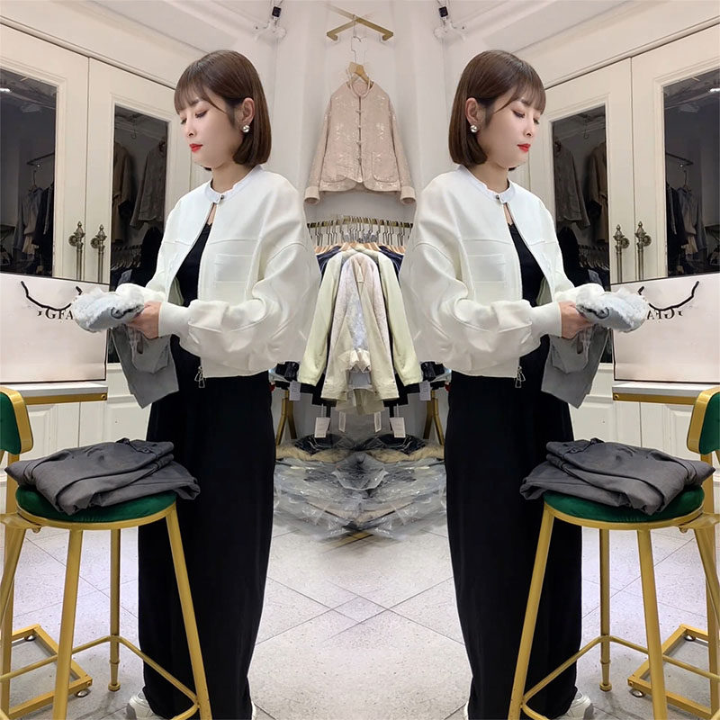 韩系复古立领侧扣设计休闲短外套女2025春季新款小个子夹克上衣