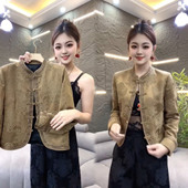 风提花盘扣短外套女高级感气质百搭气质显瘦长袖 秋冬季 新中式 外套