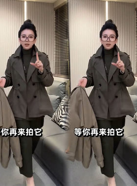 韩版时尚翻领双排扣中长款风衣女