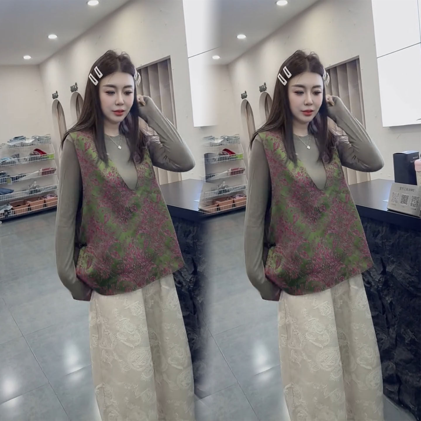 2025秋冬季新款新中式国风三件套女叠穿宽松马甲小衫阔腿裤套装潮