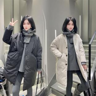 小个子西装风衣女冬季个性中长款宽松纯色学院风工装棉服外套女潮