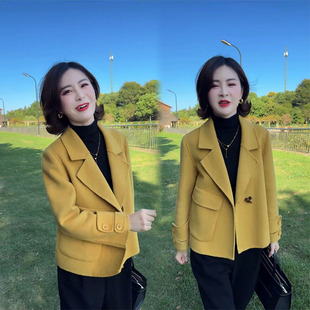 爆款春季新款欧货复古小香风时尚百搭炸街洋气显瘦黄色西装外套女