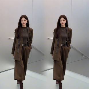 西装外套阔腿裤韩范两件套女2025冬季新款高级感气质显瘦时尚套装