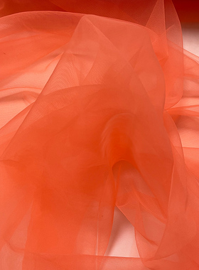 爱马仕橙色橘色婚礼布置透明网纱场景布置摄影拍照纱面料网纱布料