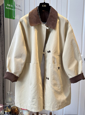 英伦风撞色翻领中长款风衣女外套宽松休闲气质超好看2025秋冬新款