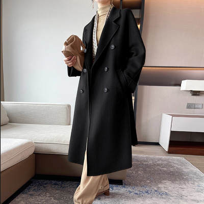 100纯羊绒大衣女中长款MAX双排扣加厚有内衬M家高品质毛呢外套