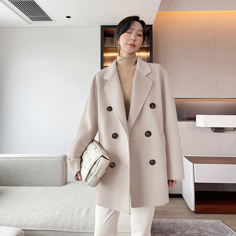 100山羊绒驼色双面羊绒大衣女新款101801秋冬短款毛呢外套
