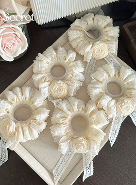 少女心事原创蕾丝蝴蝶结大肠发圈高级感头花黄色玫瑰花朵小肠发饰