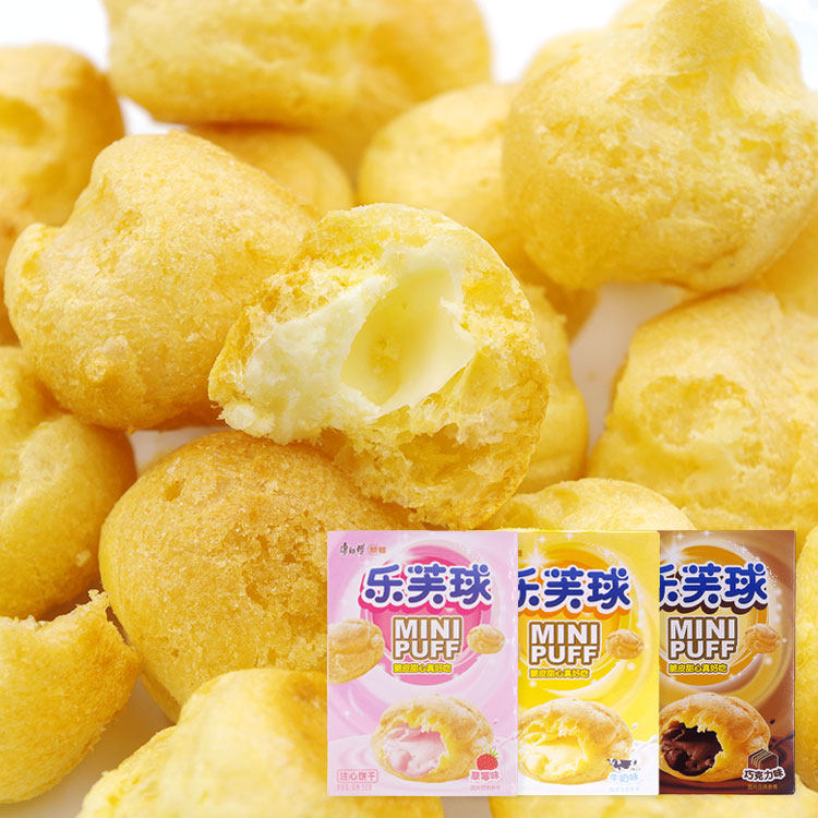 康师傅乐芙球泡芙脆皮甜心夹心牛奶巧克力草莓味网红零食50g/盒