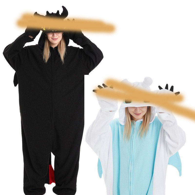 跨境驯龙无牙仔黑龙蝾螈卡通动物连体睡衣摇粒绒万圣节演出onesie
