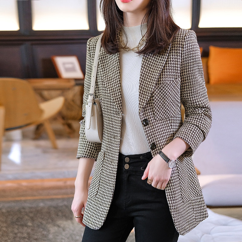 千鸟格西装外套女秋冬2025新款修身气质时尚休闲职业毛呢西服套装