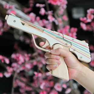 好玩的儿童玩具六连发木制皮筋枪 创意手工木制玩具益智实木制作