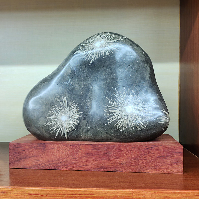 中式浏阳天然菊花石桌面摆件