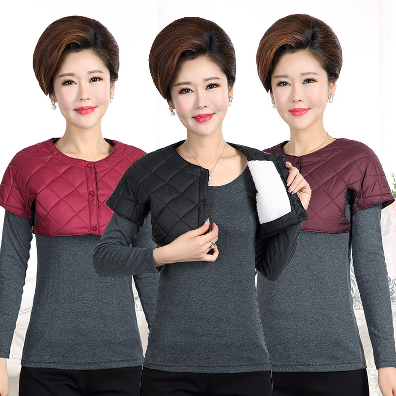 加毛冬季护肩女大码肩周保暖超短披肩中老年人坎肩女妈妈夹棉马甲
