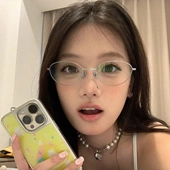 老钱风猫眼素颜眼镜近视女可配度数超轻金属眼睛框椭圆清冷感FADE