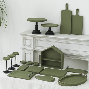 墨绿色蛋糕盘婚礼甜品台摆件 清仓 木质蛋糕架甜品展示架 特价