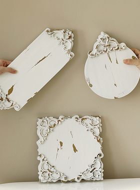 复古浮雕木托盘 做旧白色展示盘 美食拍照道具盘子创意摄影背景板