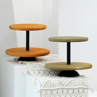 森林系甜品台摆件 双层蛋糕盘 木头蛋糕架婚庆道具橱窗展示点心架