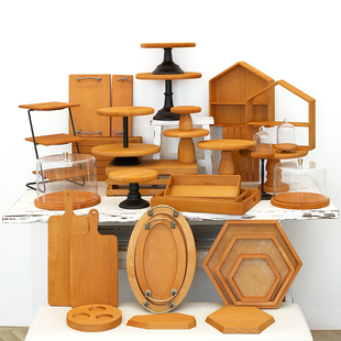 木质蛋糕盘原木蛋糕架森系甜品台点心架托盘 红棕色合集一