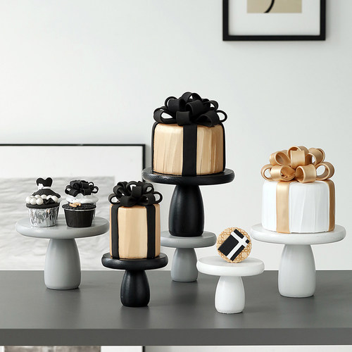 黑白灰迷你蛋糕架小蘑菇点心盘
