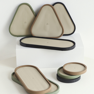 莫兰迪色木制蛋糕盘 婚礼甜品台点心盘椭圆形糕点盘 浅口盘出餐盘