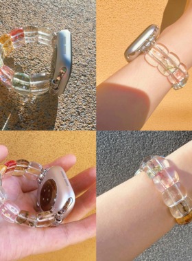 水晶方块串珠手链表带适用applewatch手表iwatch9新款多巴胺夏天