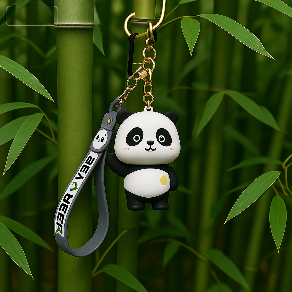 卡通可爱抱竹小熊猫钥匙扣挂件