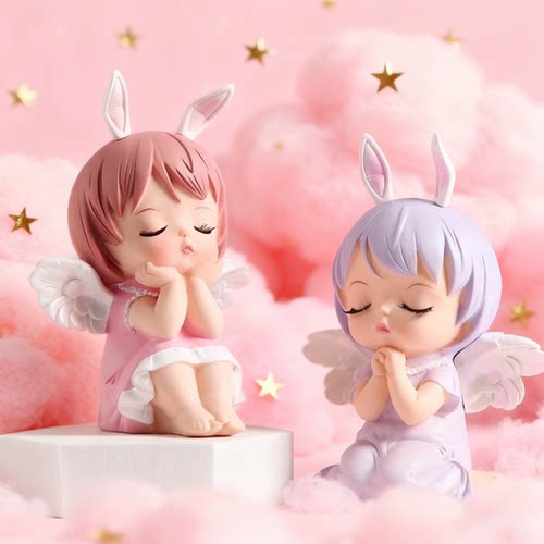 可爱小天使粉色兔子耳朵3D摆件