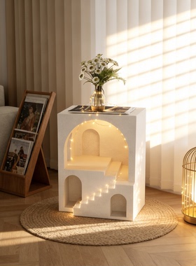 侘寂风水泥复合可发光落地摆件