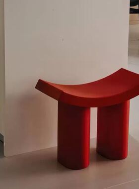 北欧简约红几何木质雕塑摆件