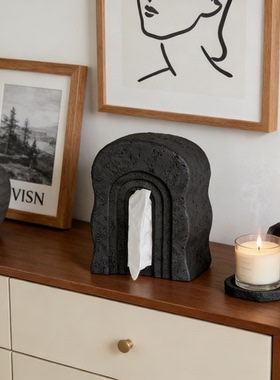 侘寂风水泥拱门纸巾盒摆件