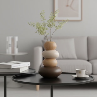 侘寂风天然石材花瓶客厅茶几装饰品现代简约家居摆件