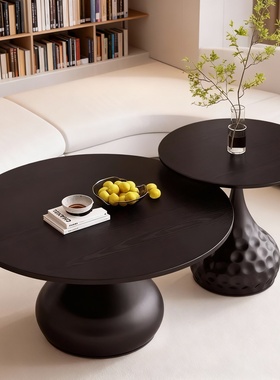 法式极简木质圆形收纳茶几可定制