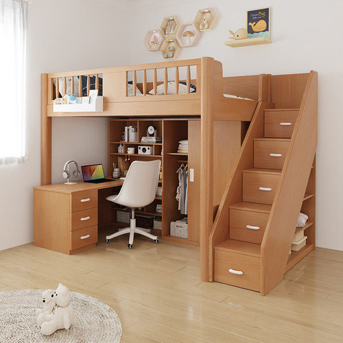 高架床儿童床书架一体